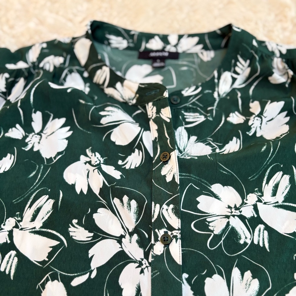 Alfani Dark Hunter Green Floral Blouse - Picture 5 of 11